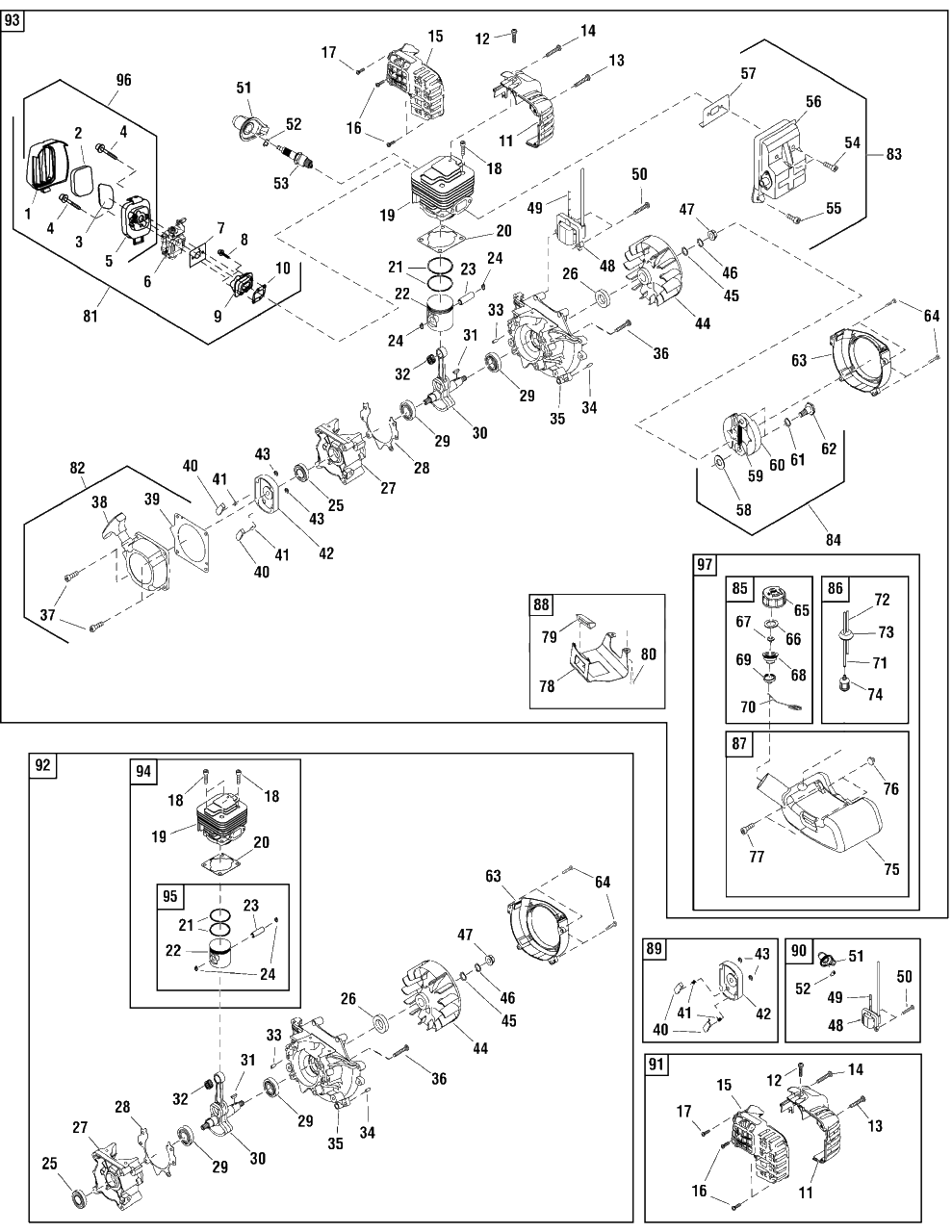 Engine Group - Sp43-W (702042) Diagram and Parts List for SP43-W (866030)(2011) Briggs and Stratton Brush Cutter